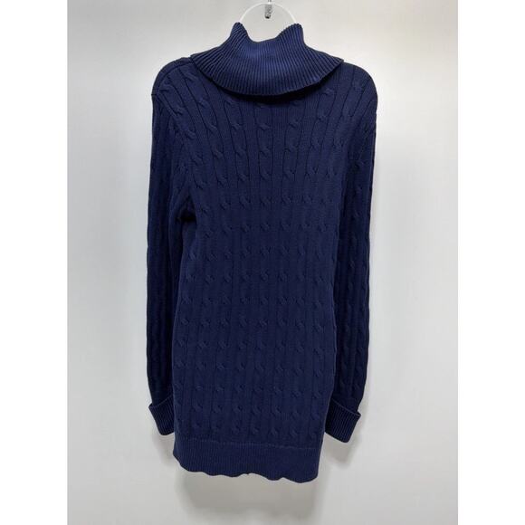 Ralph Lauren Sport Navy Blue Cable Knit Cowl Neck Tunic Sweater Dress Size M - Picture 2 of 5
